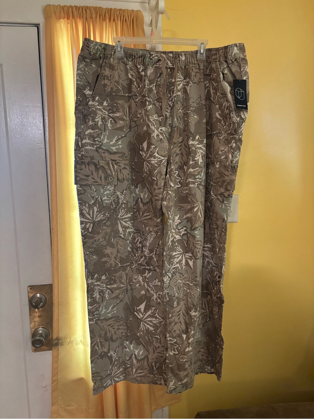 Original Use Men's Cargo Pants in Olive and Tan Leaf Print